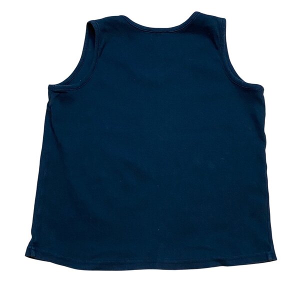 90s Black V-Neck‎ Sleeveless Tank Top With White Floral Embroidery Womens Size L - Picture 2 of 5